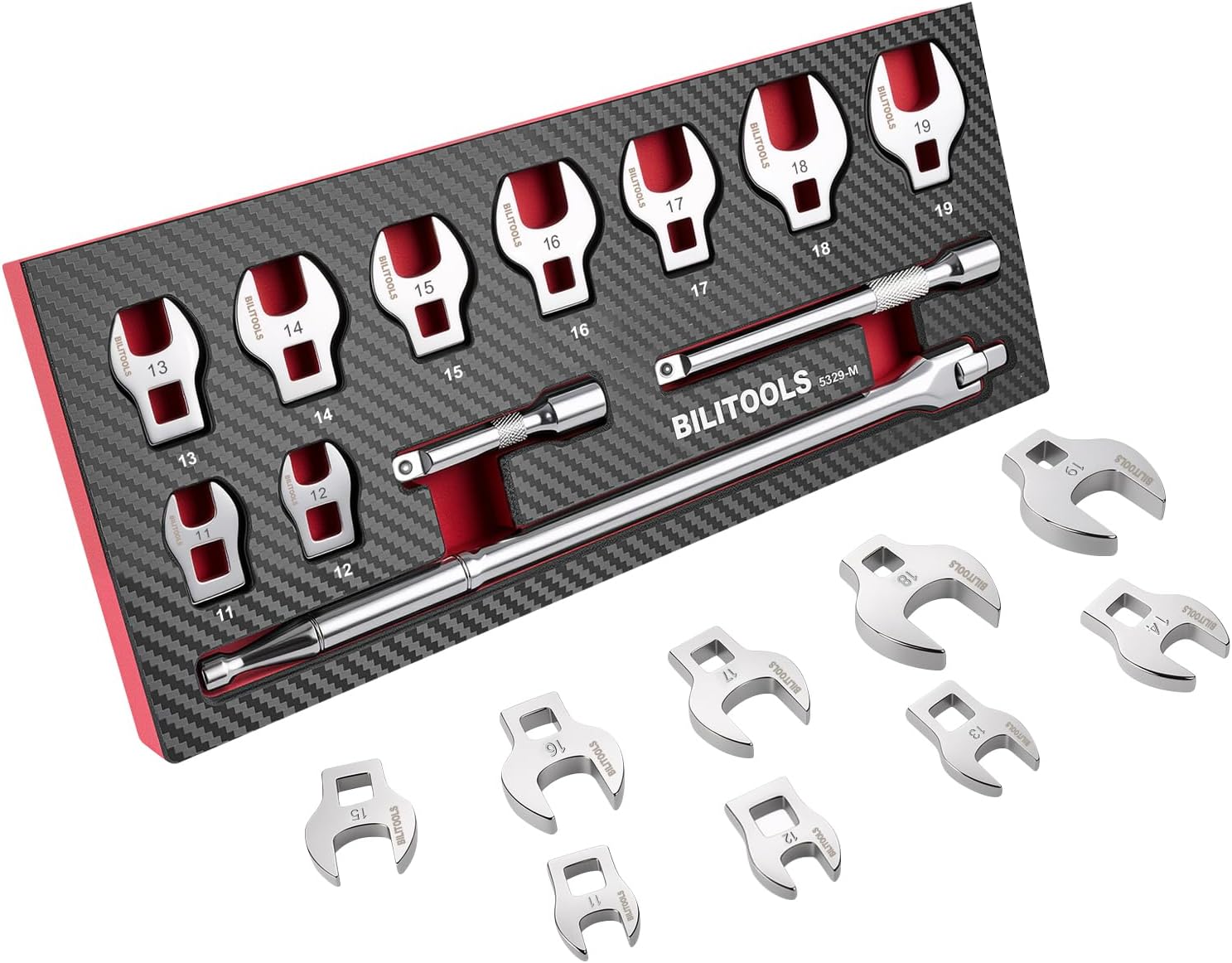 12PCS 3/8" Drive Metric Crowfoot Wrench Set with Breaker Bar — view 2