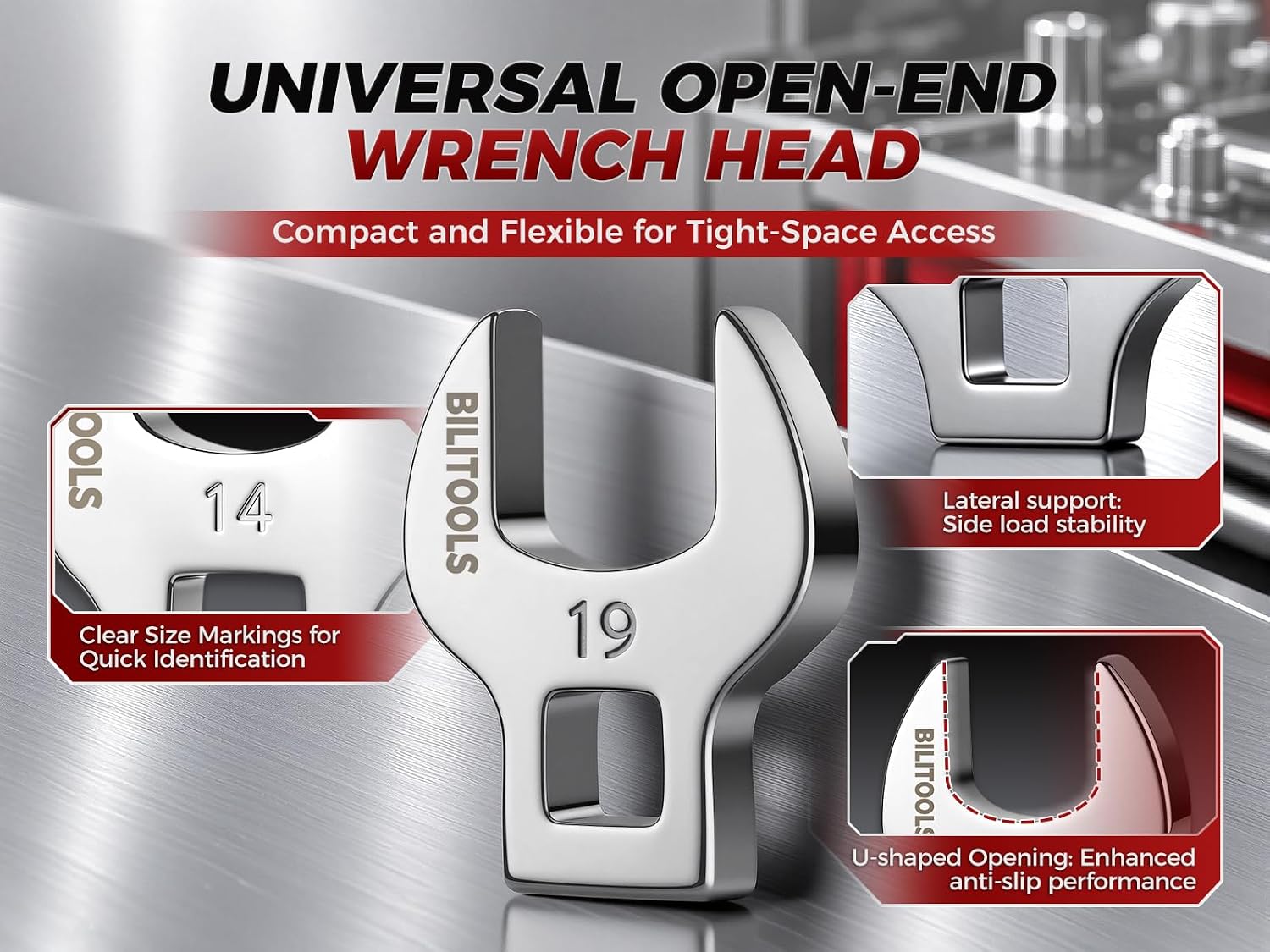 12PCS 3/8" Drive Metric Crowfoot Wrench Set with Breaker Bar — view 4