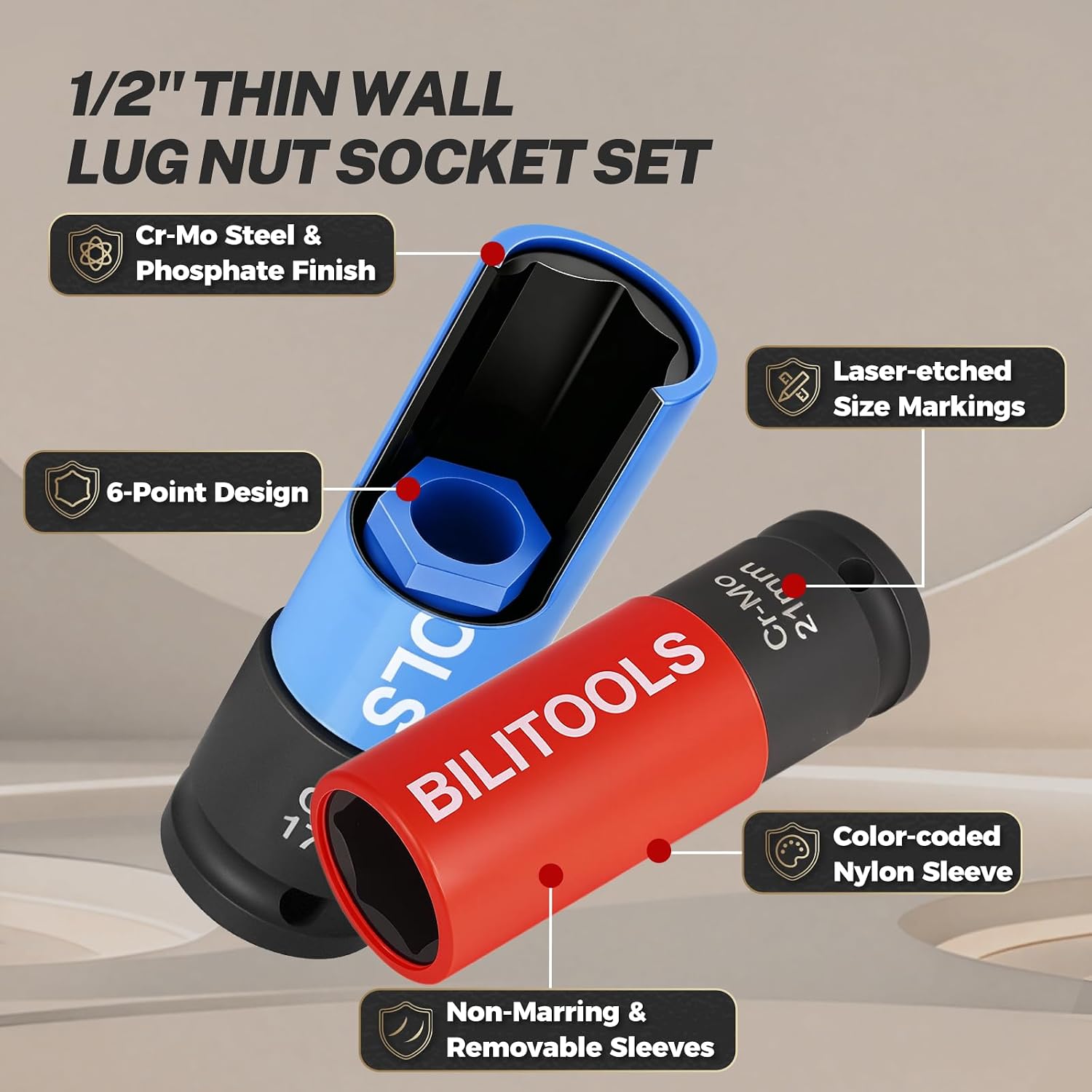 17/19/21mm Impact Lug Nut Socket Set — view 4