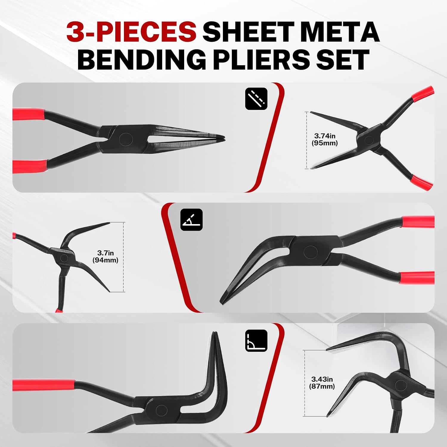 3Pcs Hand Seamer Sheet Metal Bending Pliers Set — view 3