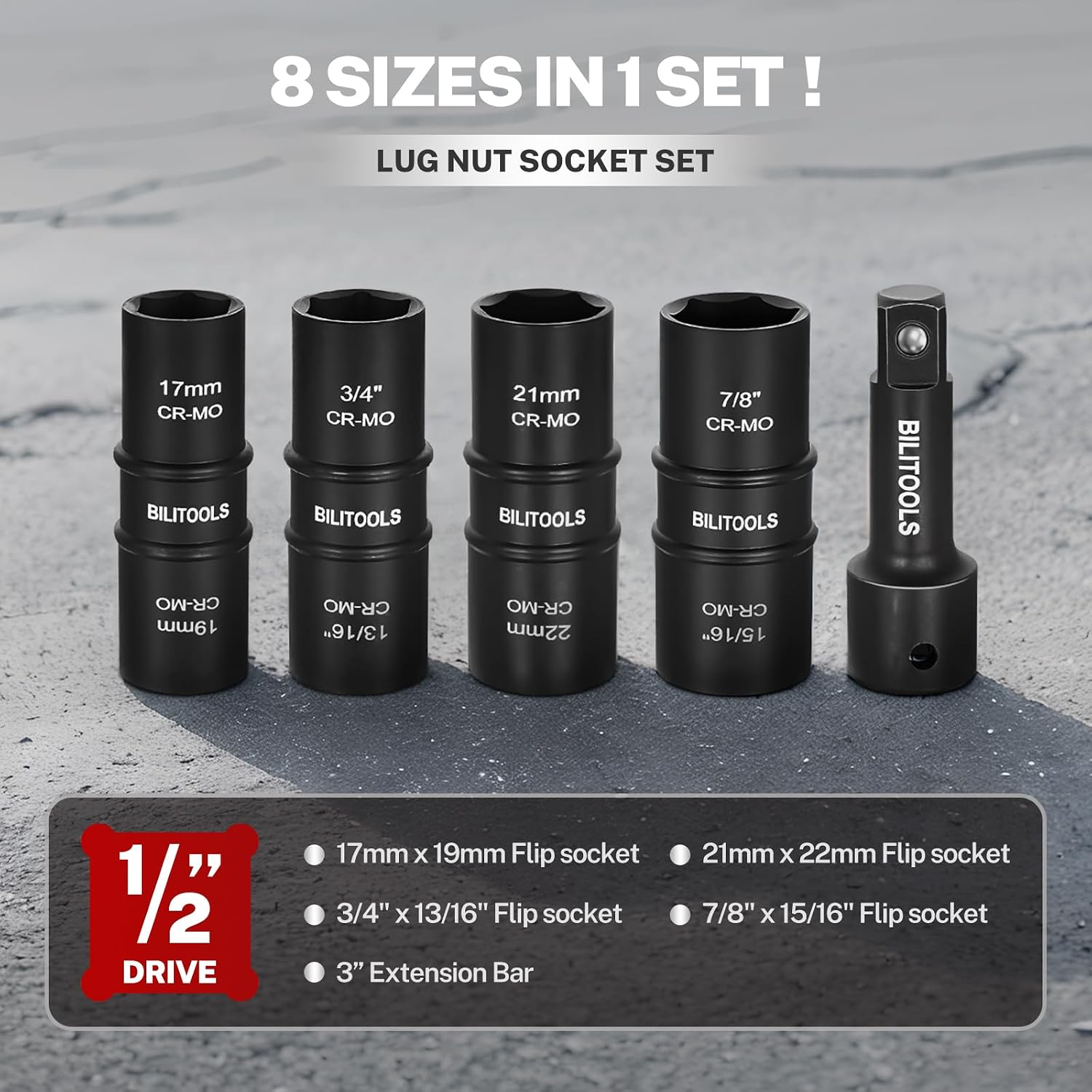 5pc Flip Lug Nut Socket Set — view 4
