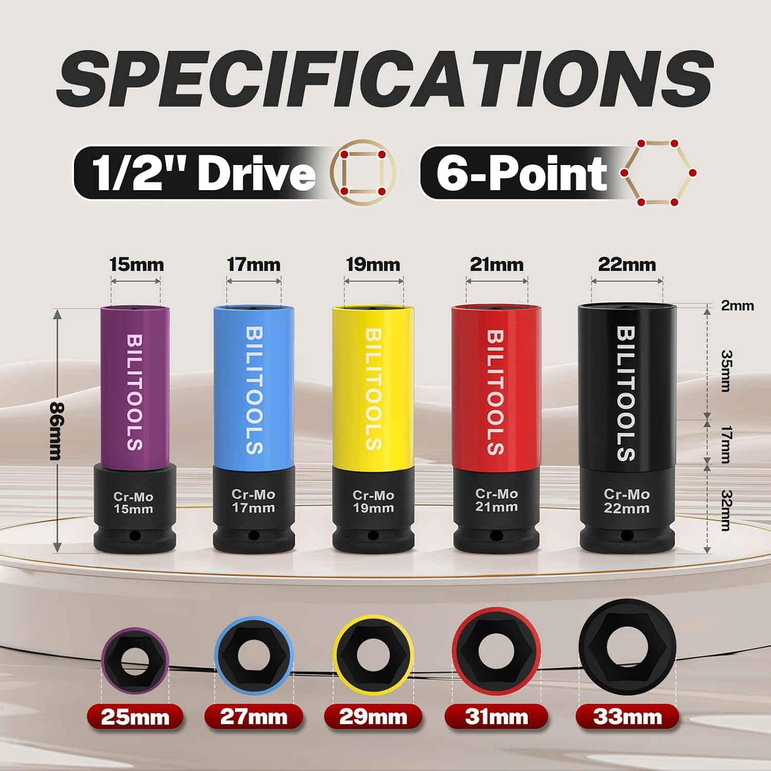 5pcs 1/2’’ Drive Impact Lug Nut Socket Set — view 3