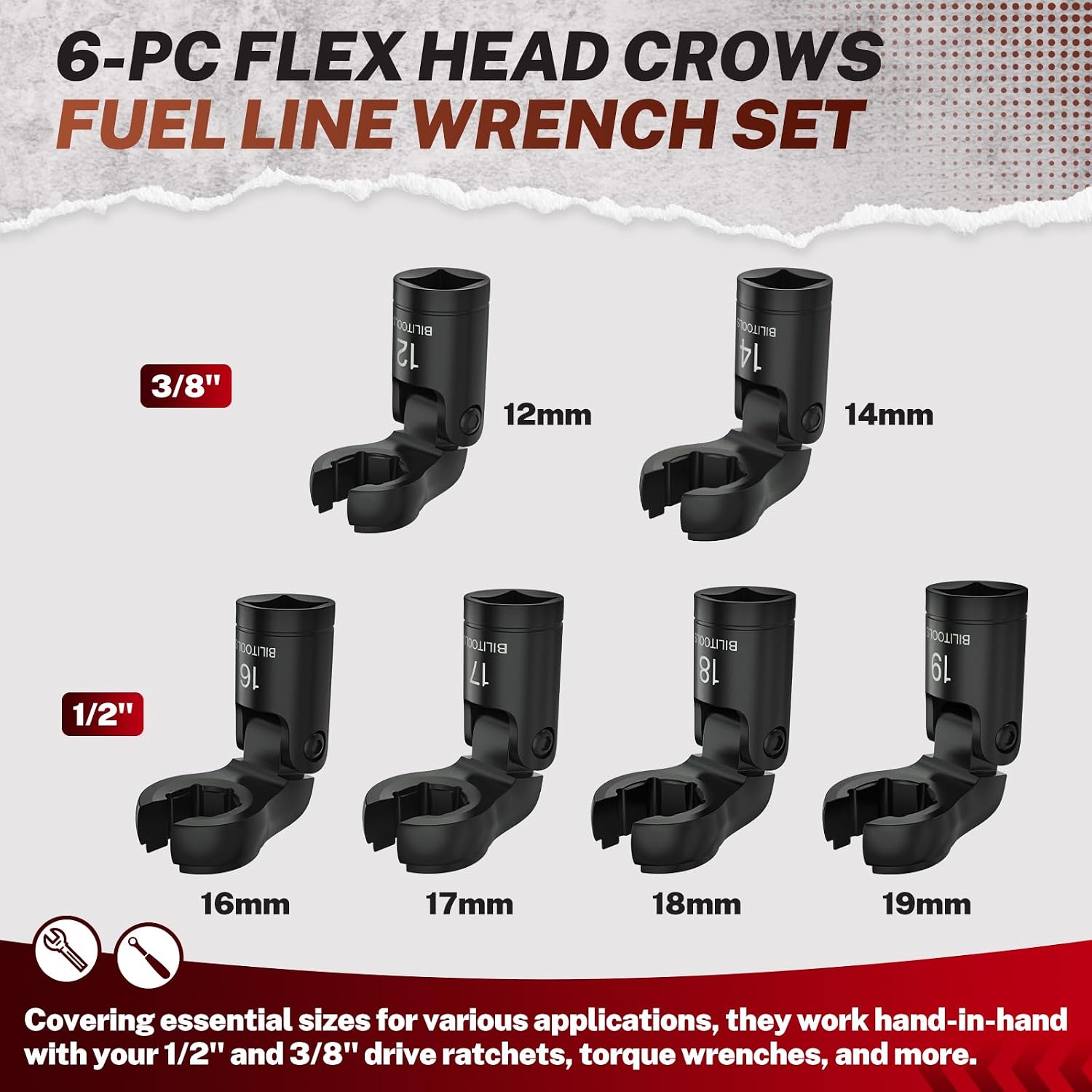 6PCS Flex Head Crows Foot Line Wrench Set — view 4