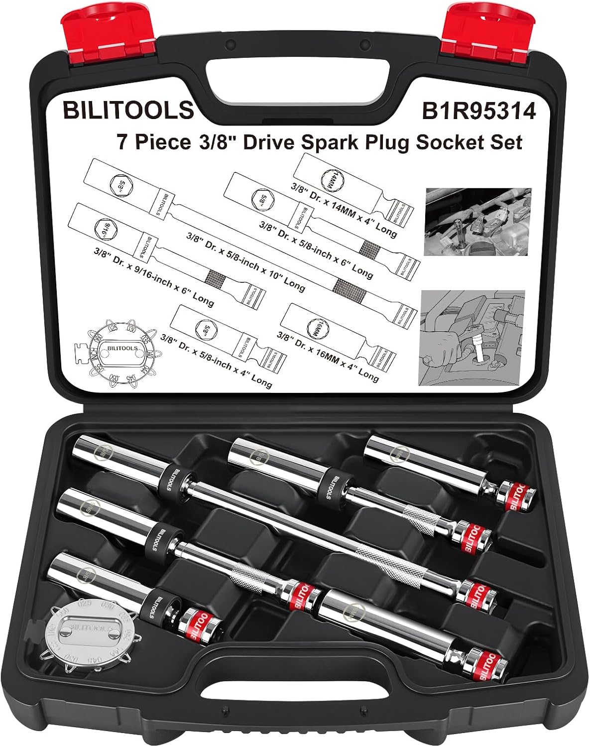 7pcs Magnetic Swivel Spark Plug Socket Set & Gap Tool — view 2