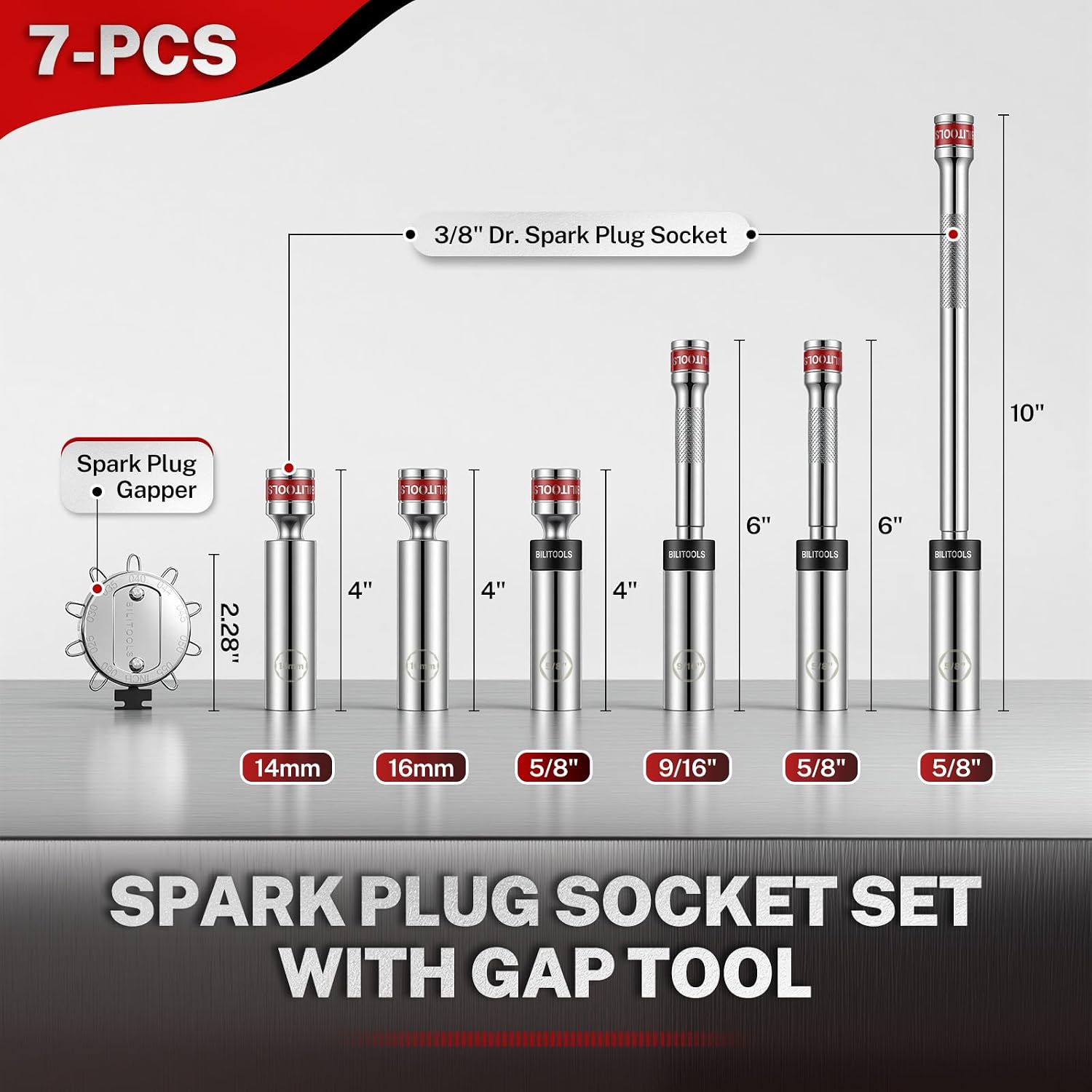 7pcs Magnetic Swivel Spark Plug Socket Set & Gap Tool — view 3