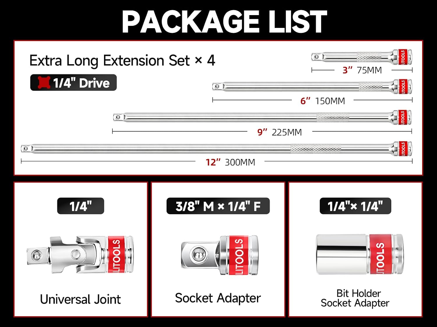 7Pcs 1/4 inch Drive Socket Extension Set — view 4