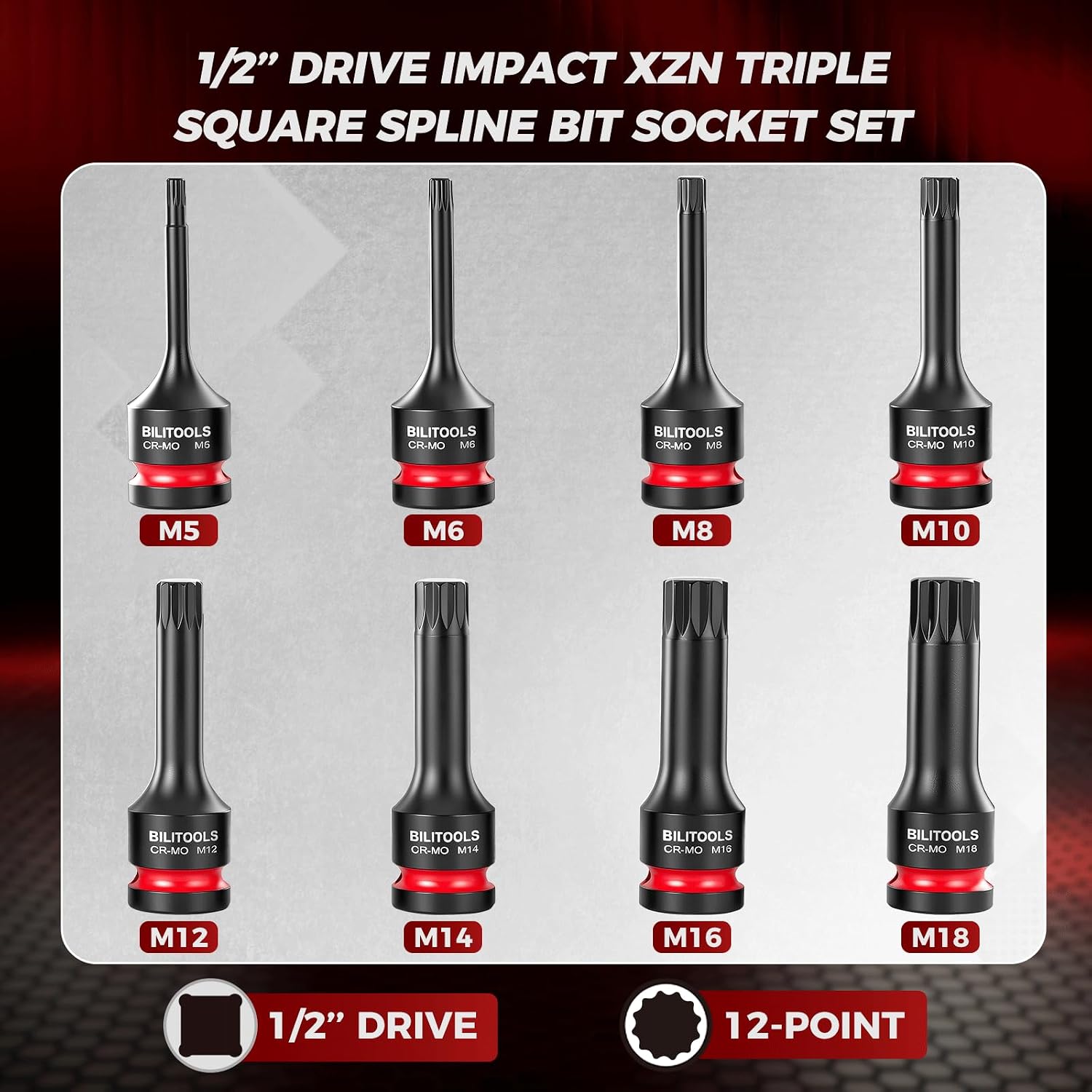 8Pcs Impact XZN Triple Square Bit Socket Set — view 3