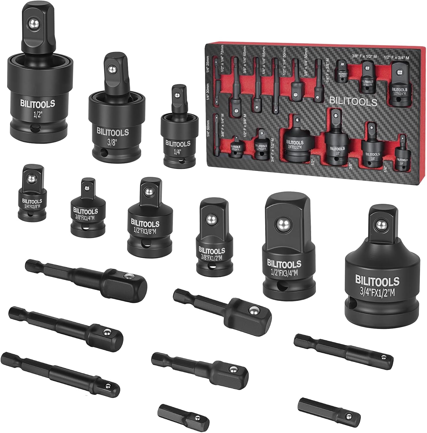 17-Piece Impact Socket Adapter Set with U-Joints & Reducers — view 2