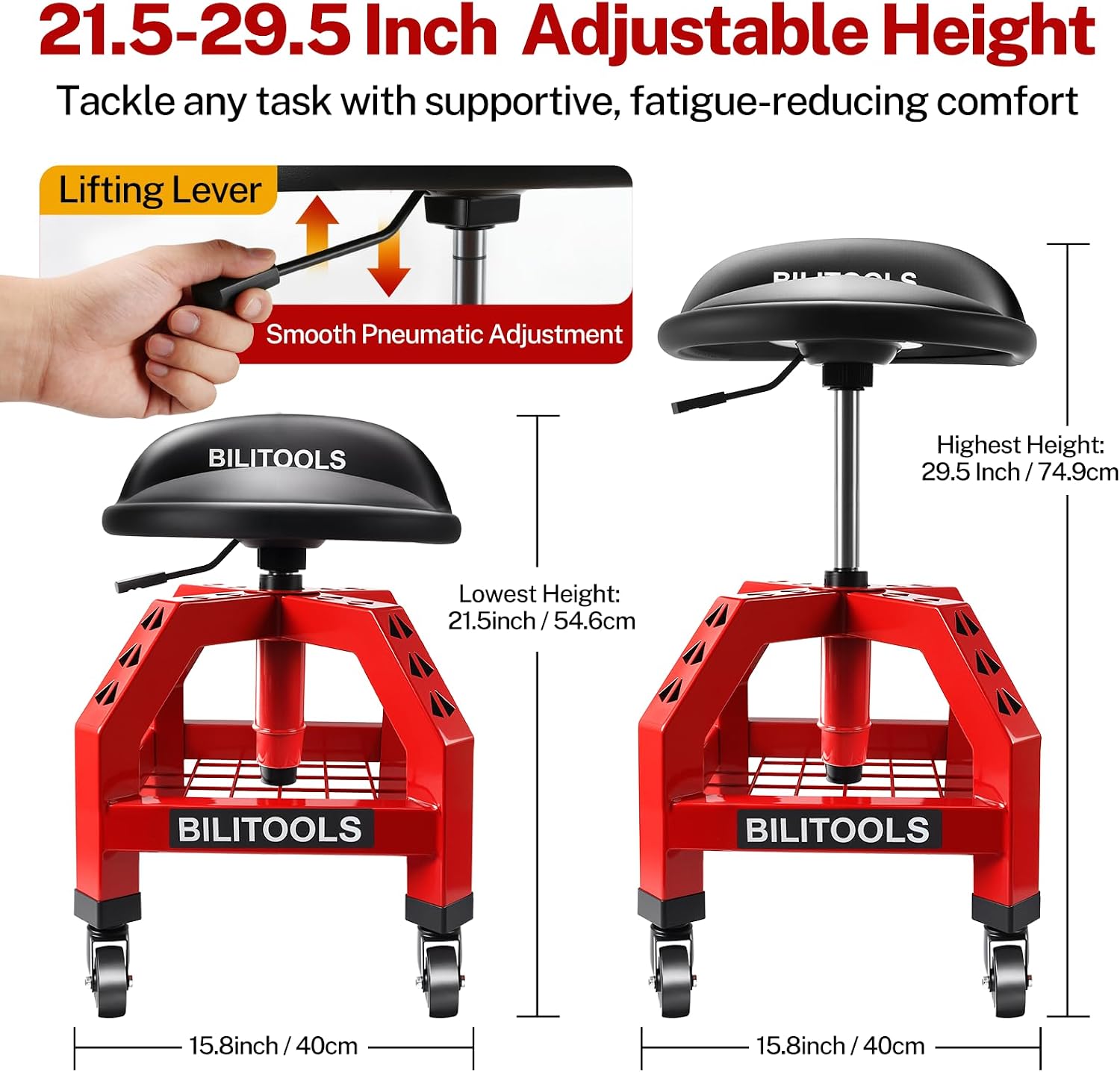 330 LBS Rolling Shop Stool with Wheels — view 3