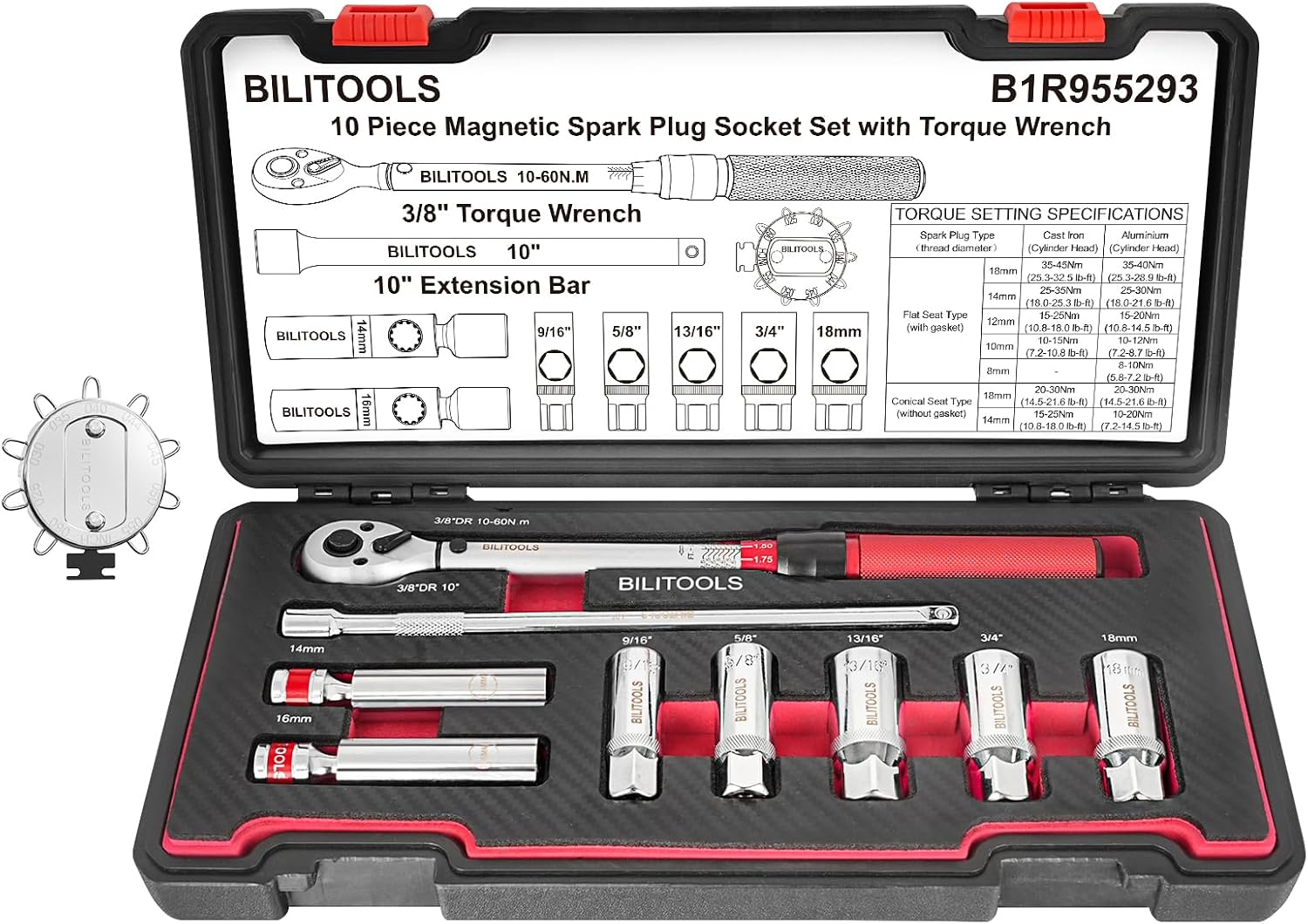 10 PCS Magnetic Spark Plug Socket Set with Torque Wrench — view 2
