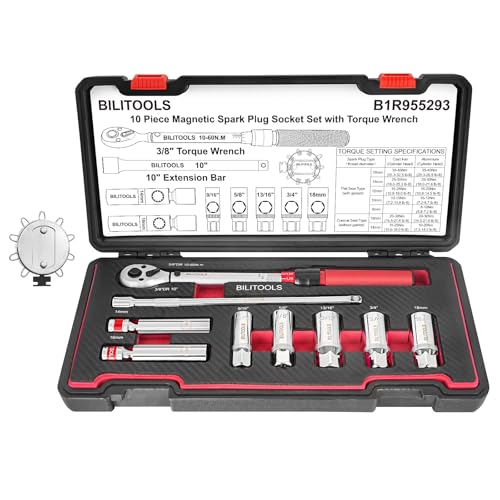 10 PCS Magnetic Spark Plug Socket Set with Torque Wrench