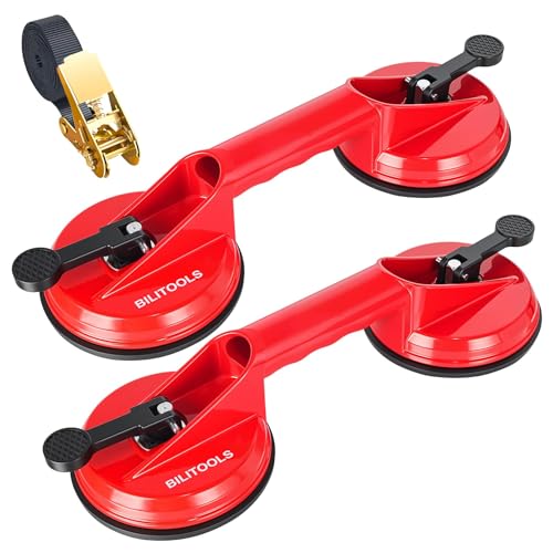 2-Pack Glass Suction Cups Lifter with Ratchet Strap