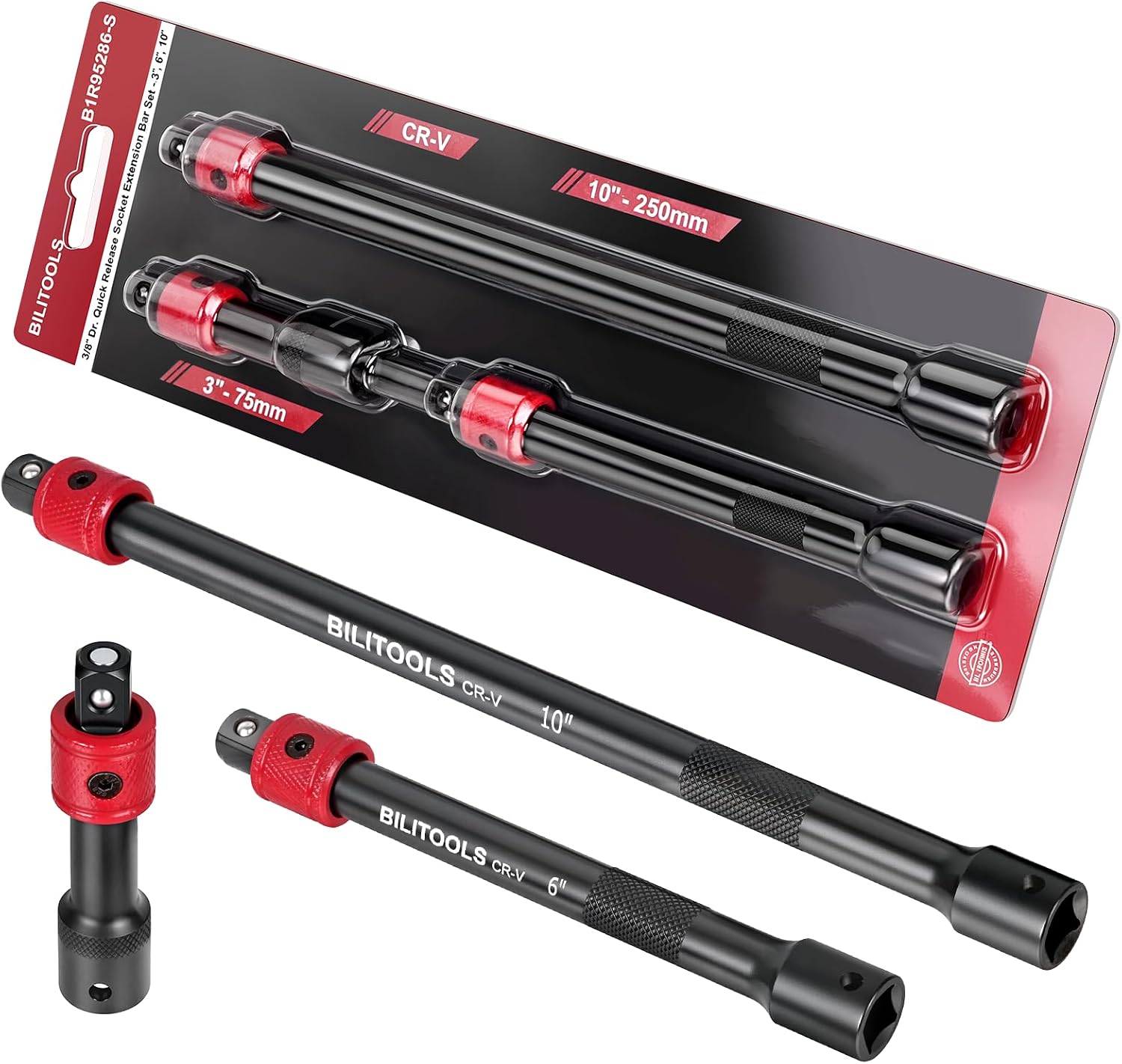 3-Piece 3/8" Drive Quick Release Locking Impact Extension Set — view 2