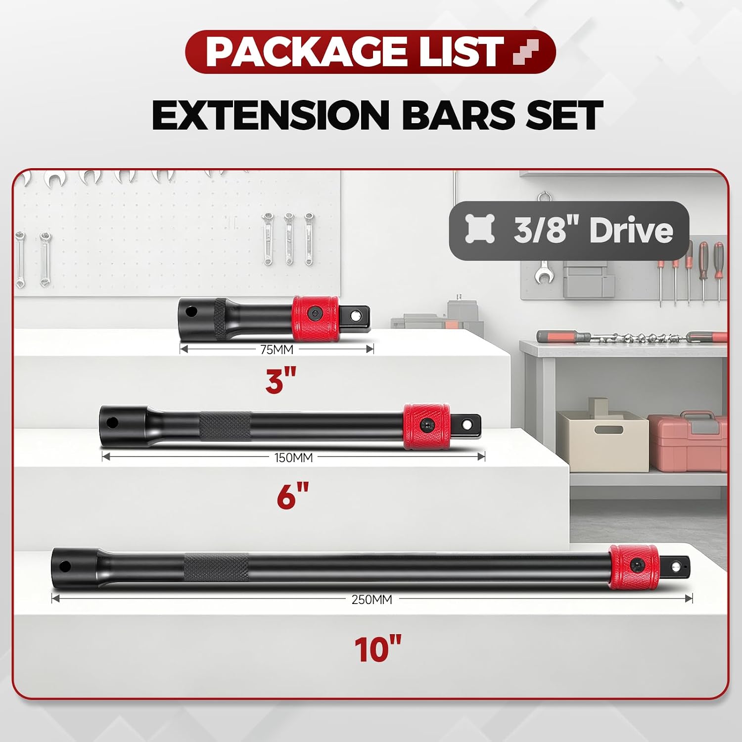 3-Piece 3/8" Drive Quick Release Locking Impact Extension Set — view 3