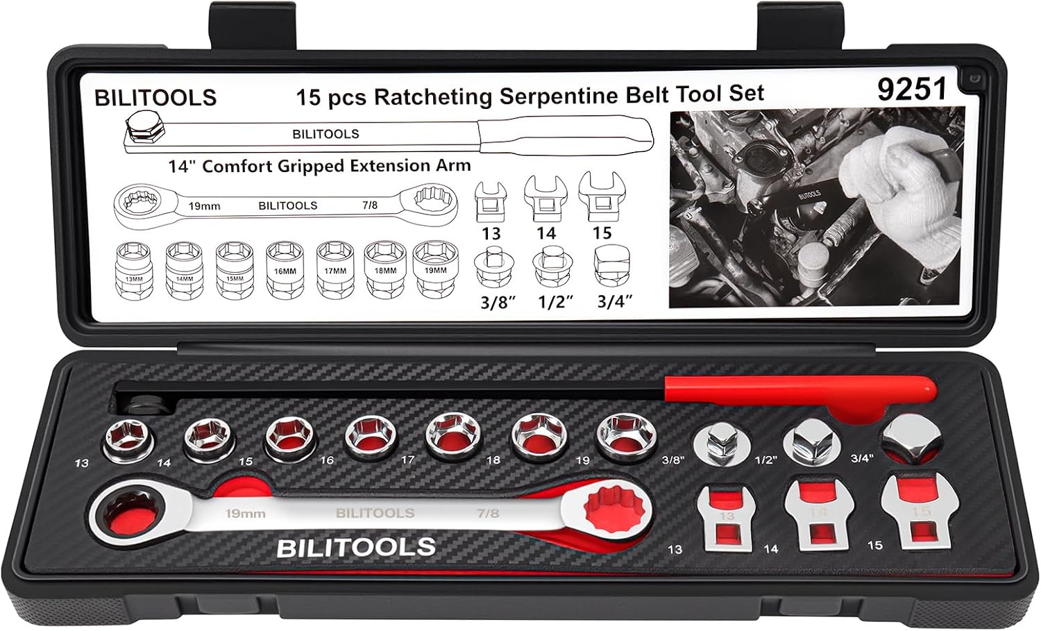 15-Piece Universal Ratcheting Serpentine Belt Tool Set — view 2