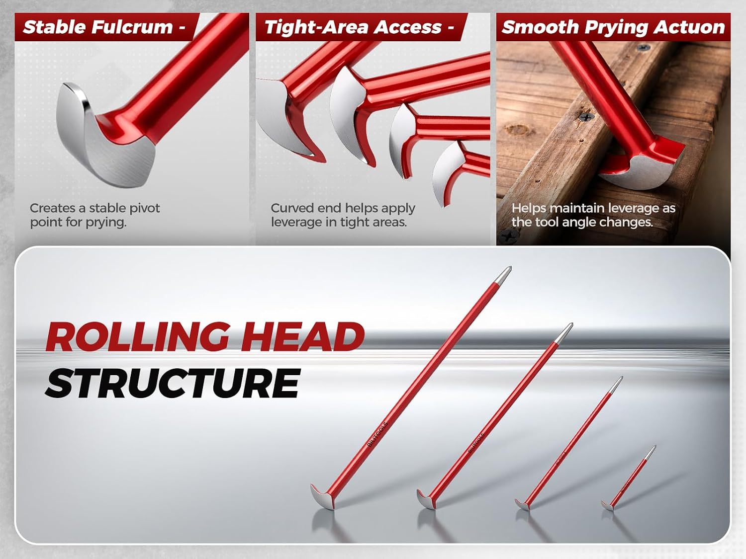4-Piece Heavy Duty Rolling Head Pry Bar Set — view 4